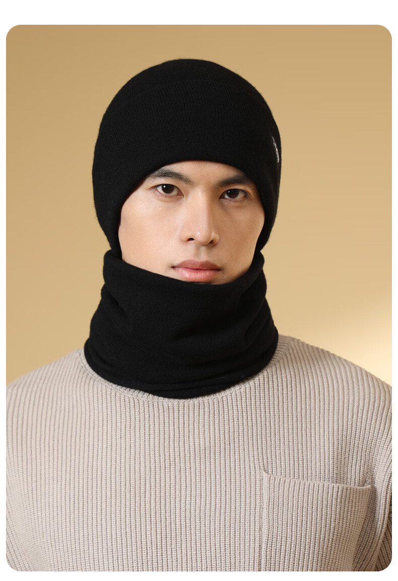 TUCANO Pure Wool Men's Hat And Scarf Two-Piece Set, Winter Outdoor Cycling Sports Warm Windproof Scarf Woolen Hat for Me 14