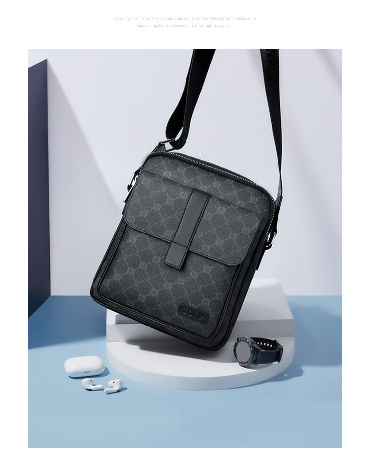 GOLF GOLF Men's Large Capacity Fashion Printed Single Shoulder Bag, Vertical Style, Suitable for iPad and Mobile Phone, Business Casual Small Square Bag, Men's Crossbody Bag, 5I798466J Gray with Black 19