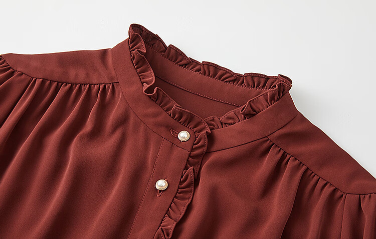 Dme [Ruched Shiny Blouse] Spring And Autumn French Style Women's Elegant Ruffle Stand Collar Pleated Blouse Women's Top 19