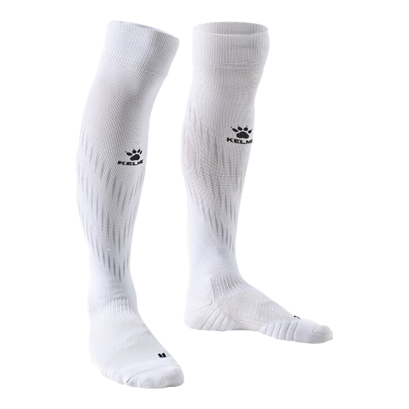 KELME Adult Soccer Socks, Long Thick Non-Slip Terry Bottom Sports High Socks, White And Black, Size L