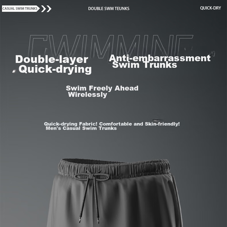 Li-Ning Swimming Trunks for Men, Anti-Embarrassment Swim Shorts, Knee-Length Double-Layer Comfortable High-Elasticity Water And Land Dual-Use Beach Shorts, 328 Black L 1