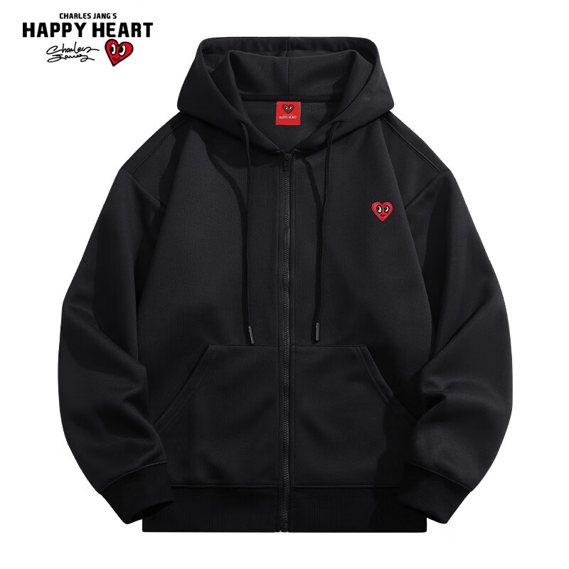 Chaersitaoxin [Wang Churan's Choice] Fleece-Lined Hooded Cardigan Sweatshirt for Men And Women, Simple Casual Jacket, Black, Size S