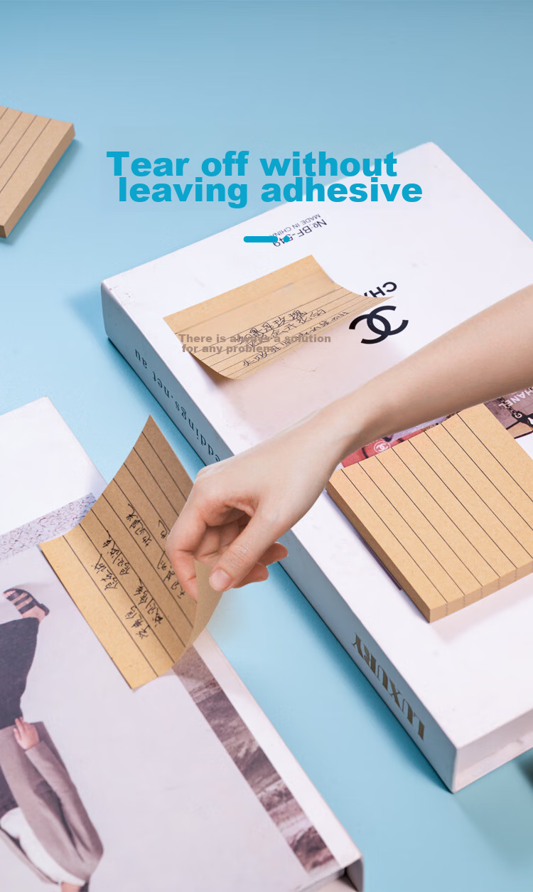 NVV Kraft Paper Sticky Notes, 400 Sheets in Total, Label Stickers, Adhesive Horizontal Lines, Memo Pad, Message Paper, Memo Pads, Office Supplies, Kraft Horizontal Striped Version, 5-Pack BL-11 11