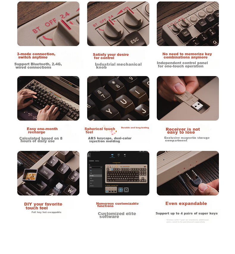 8BitDo Retro87 C64 Mechanical Keyboard, Retro Classic Wireless Gaming And Office Universal Three-Mode Bluetooth Wired Full-Key Hot-Swappable PC Computer 87 Keys 3