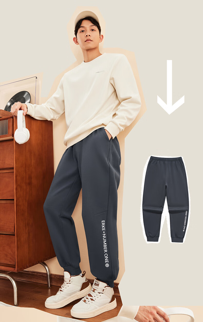 ERKE Men's Sweatpants, Thickened And Fleece-Lined for Winter, Knitted Long Pants with Elastic Cuffs, Warm Casual Trousers for Running And Everyday Wear 6