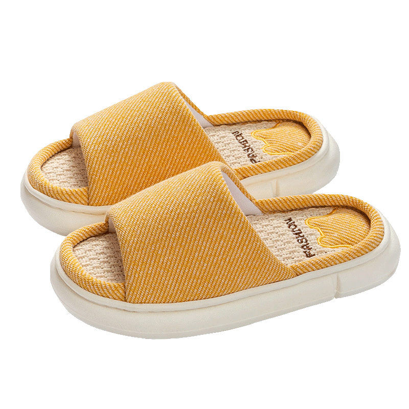 GUOLUOFEI Linen Slippers for Men And Women, All-Season Couple Indoor Non-Slip Cotton Linen Floor Sandals, Yellow, Size 42-43
