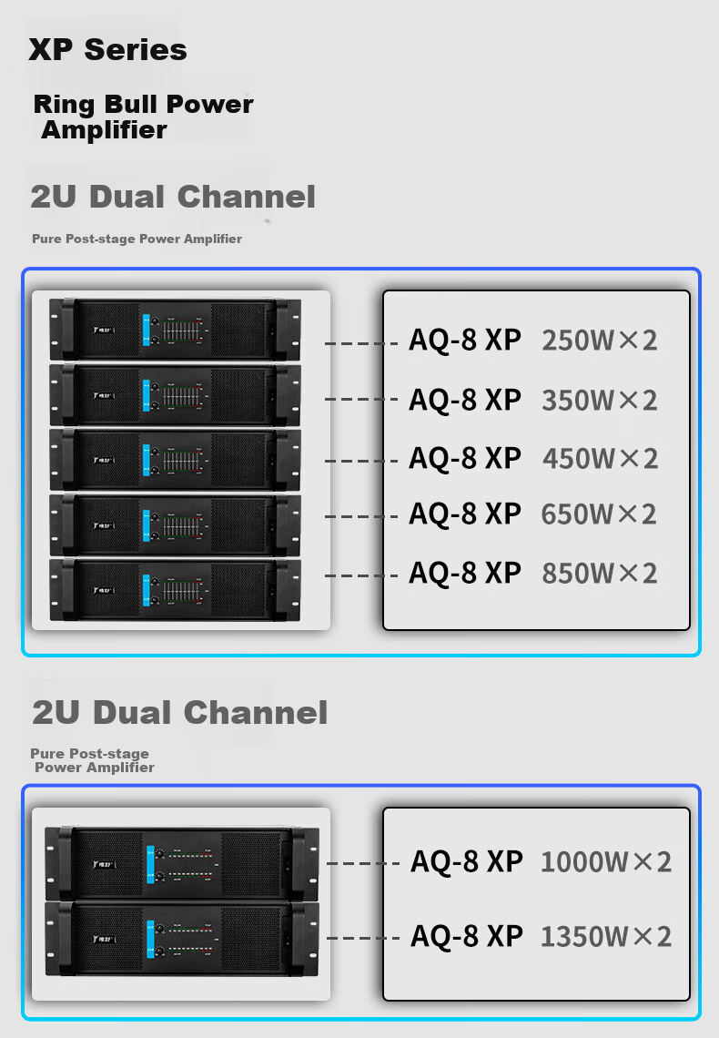 Weishu Conference Audio And Video AQ-8 Amplifier, Dual-Channel Pure Post-Stage Power Amplifier, Professional Amplifier, 2U High-Fidelity, for Meeting Rooms And Stages, 650W*2 Channels 2