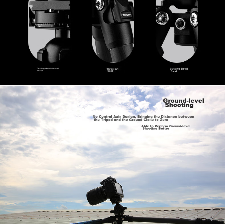 Fotopro P-4+P 4H+P Low-Angle Shooting, Dual Panoramic Ball Head, Digital Camera Photography And Videography Carbon Fiber Tripod 10