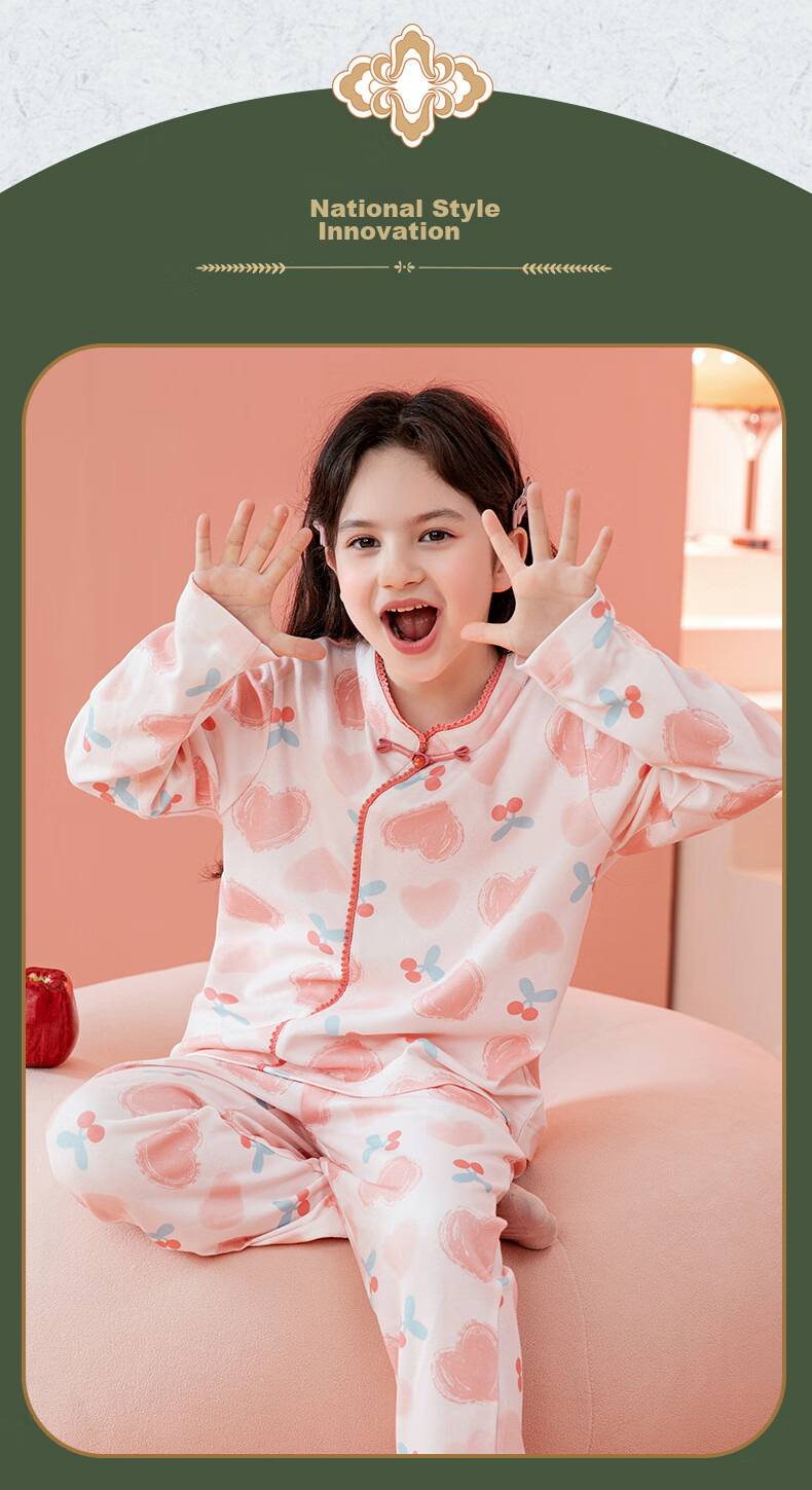 Fenteng Children's Pajamas for Girls, New Chinese Style Pure Cotton Spring National Style Stand Collar Button-Up Loungewear Q9X257930736 11