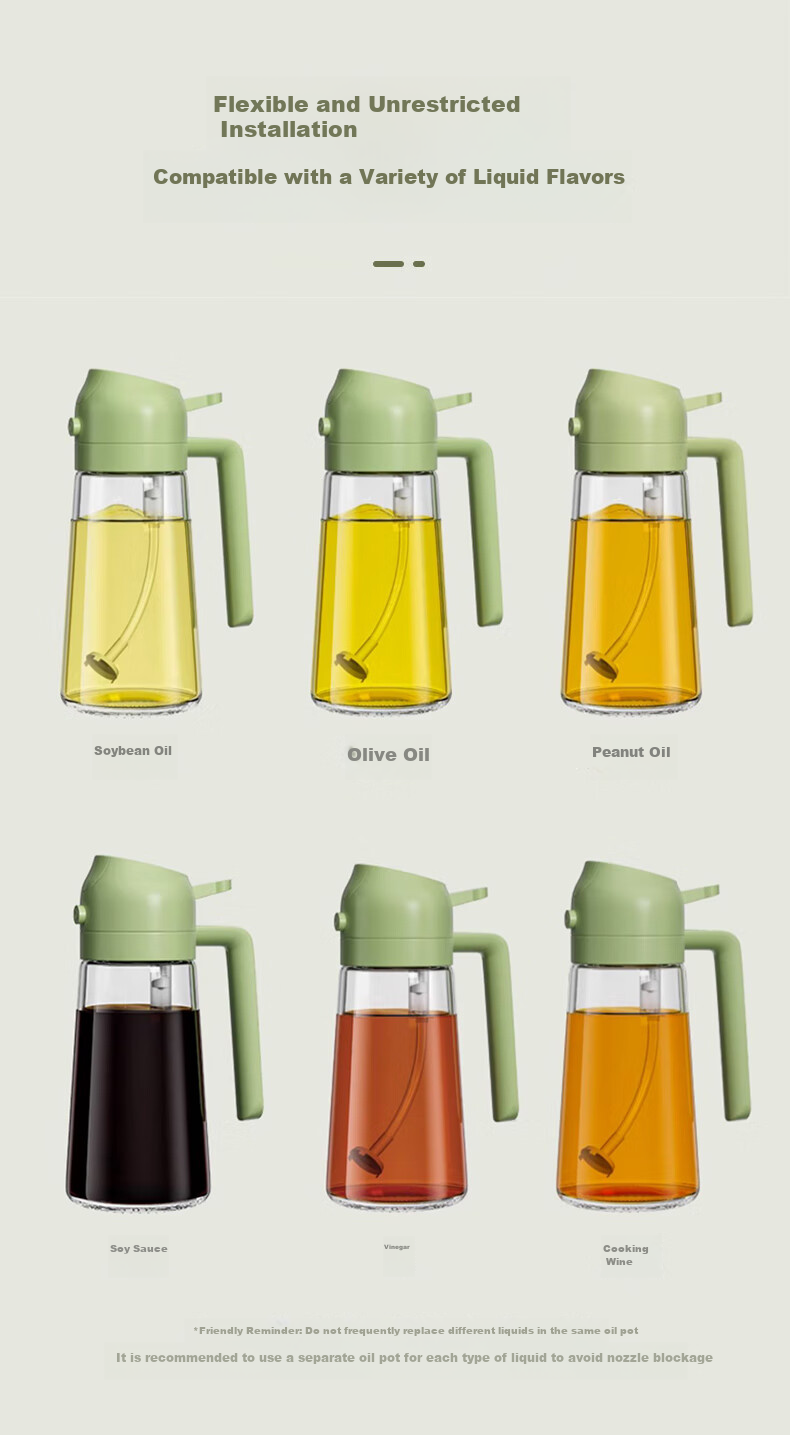 Suncha Oil Dispenser, Oil Pouring And Spraying All-In Glass Oil Bottle for Cooking Oil, Kitchen Use, Non-Drip, Olive Gree 11