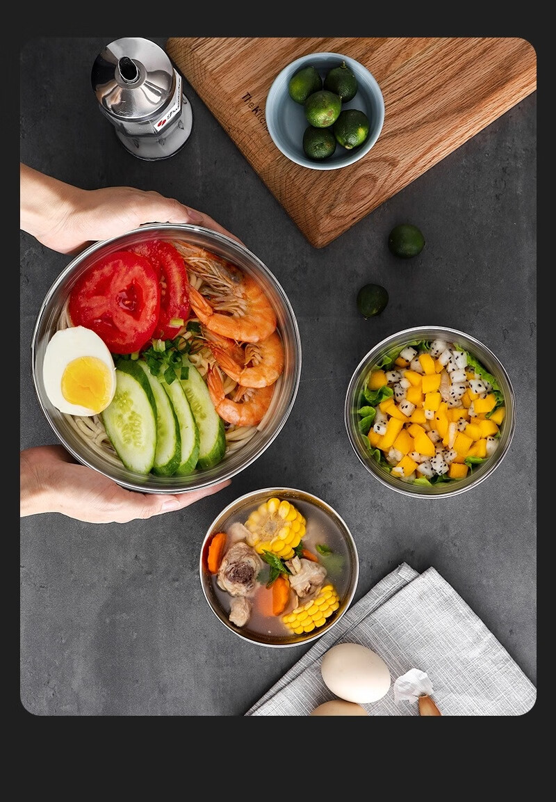 Shanyu Fu 304 Stainless Steel Bowl 12cm Double-Layer Thickened Insulated Soup and Rice Bowl Durable and Drop-Resistant Student Bowl 9