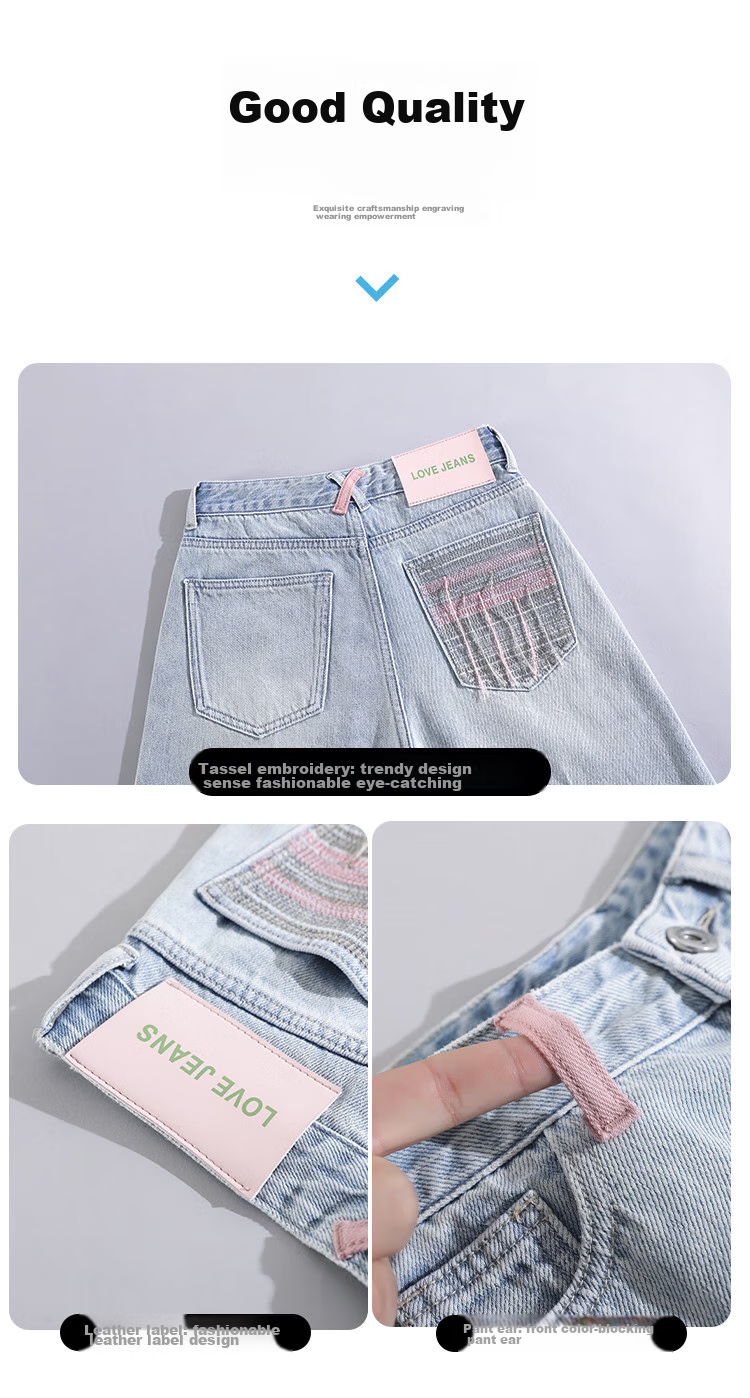 Dme Sweet Cool Girl Style Spring And Summer Contrasting Color Design Denim Knee-Length Pants, Women's Loose Non-Stretch Mid-Length Shorts, Light Blue, Size 30 9