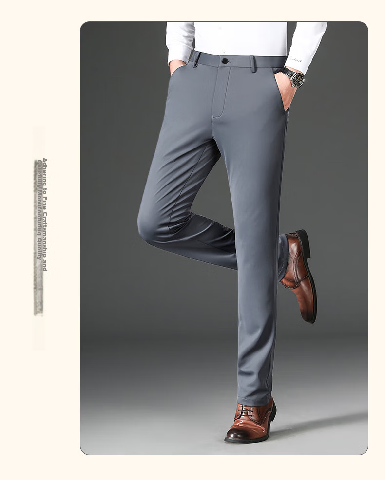 ROMON [Wrinkle-Free, Easy-Care] Men's Dress Pants, High-Waist Business Trousers, Casual Straight-Leg Pants 12
