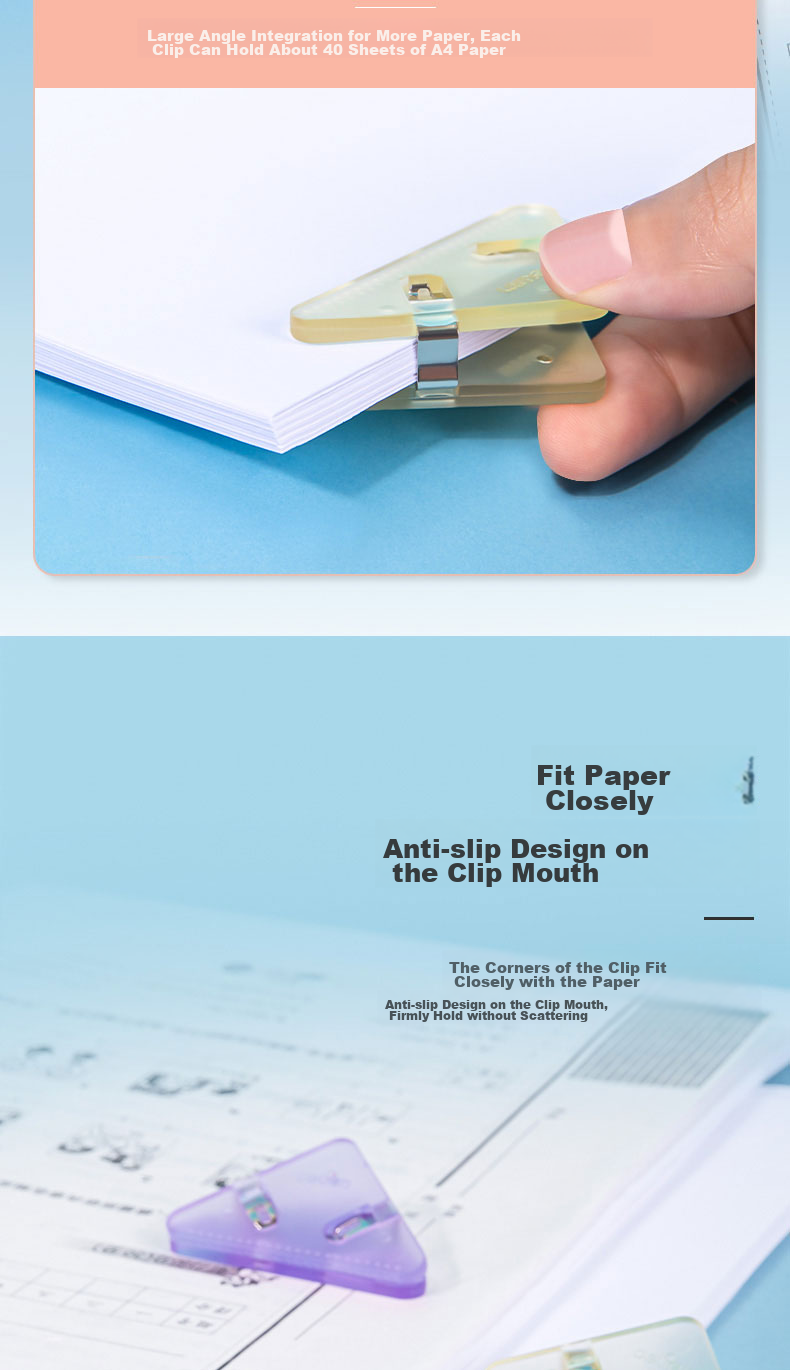 Deli (Deli) 4 Cartoon Triangle Clips, 70-Page Large Corner Clips, Student Ticket Clips, Document File Organizer, Anti-Curling And Edge Protection, Mixed Colors, 4 Pieces/card, TP534 4