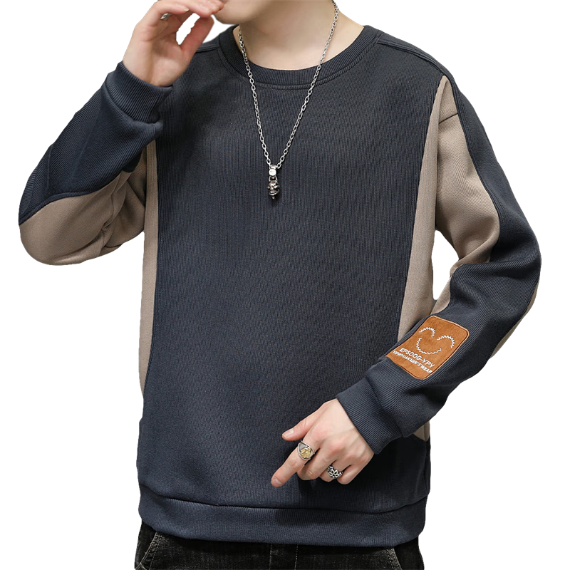 PLAYBOY Men's Crew Neck Sweatshirt Autumn Long Sleeve Loose Casual T-Shirt Black 2XL