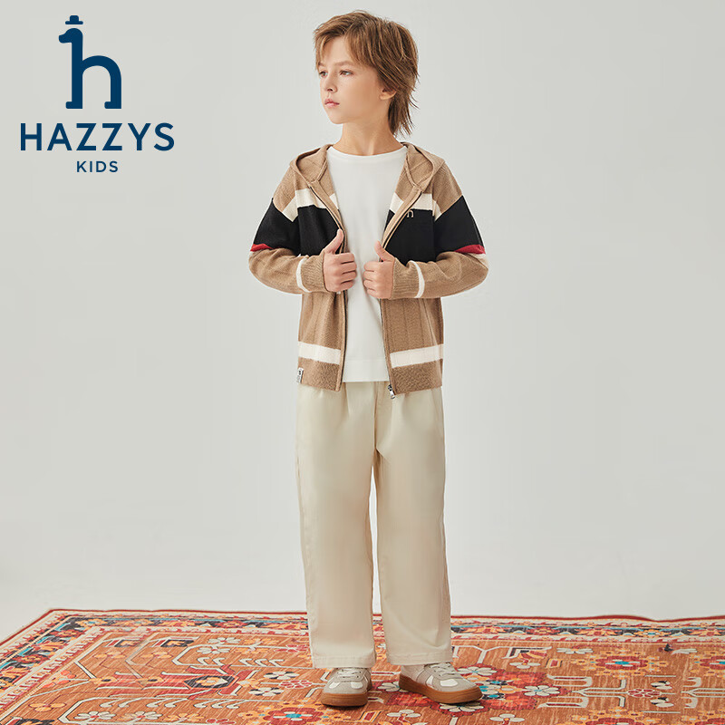 Кардиган HAZZYS для мальчика, вязаный, новый зимний стиль, мягкий и теплый, с открытым воротом, цвет oatmeal khaki, размер 130