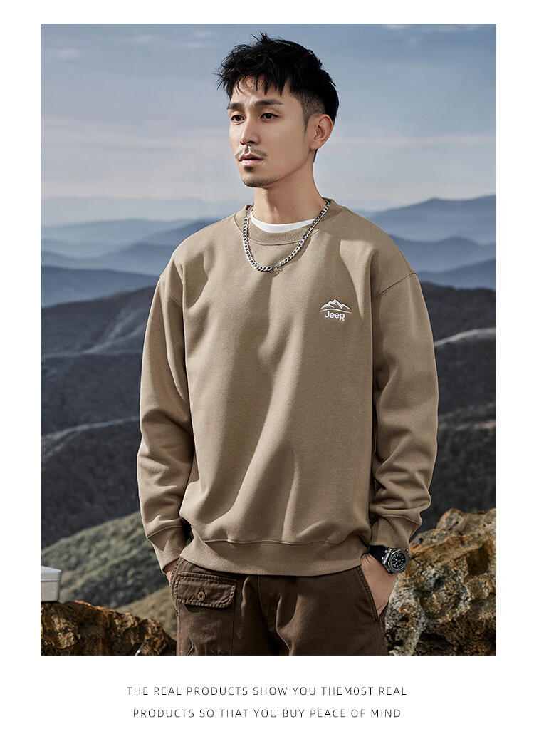 JEEP Spring And Autumn Round Neck Sweatshirt for Men, Loose Casual Sports High-End T-Shirt Top Outerwear 10