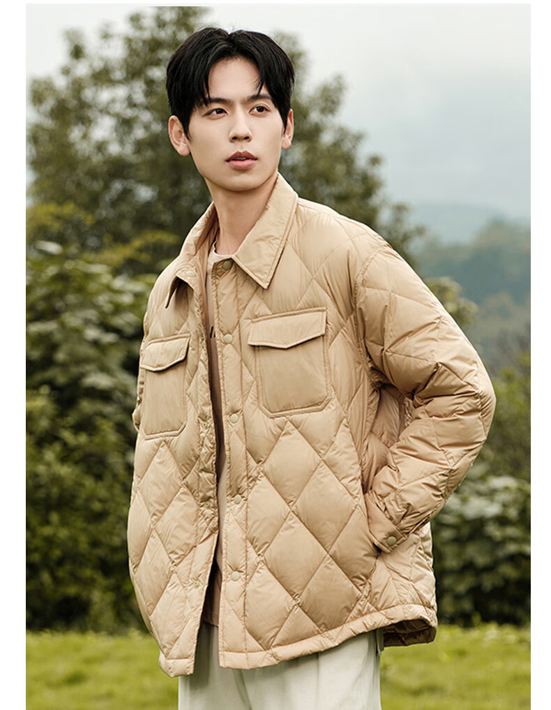 HIPANDA Men's down Jacket with Shirt Collar, Fashionable Thick Warm down Coat, Couple Matching Diamond Pattern Outerwear, Army Green, Size L 13