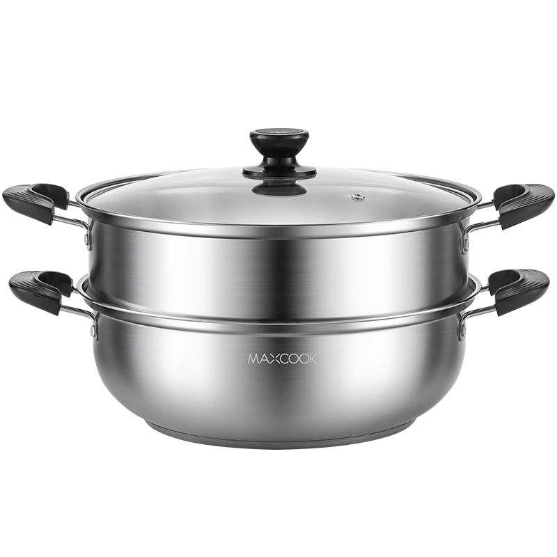 MAXCOOK Two-Layer Steamer Pot, 30cm Large Capacity Hot Pot And Soup Pot, Thickened Stainless Steel Multi-Purpose Cooker, Compatible with Gas Stove And Induction Cooker