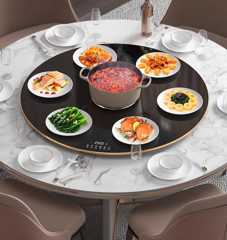 PADEFU Electric Hot Plate with Induction Cooker for Hot Pot, 2026 New Multifunctional Household Heating Plate, Food Warmer, Insulation Board, Electric Ceramic Stove, Automatic Rotating Dining Table Turntable Gadget, 68cm 6