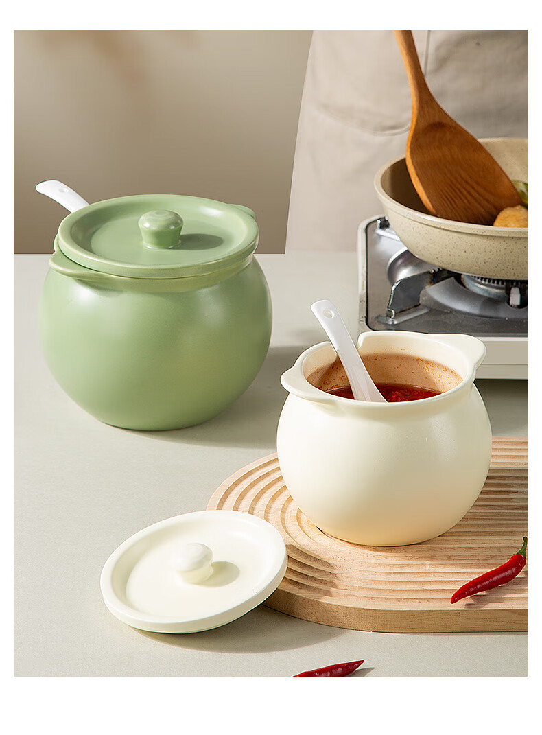 Newair Ceramic Lard Jar, Heat-Resistant Japanese Kitchen Salt Container, Chili Oil Bottle with Lid, Large Capacity 1