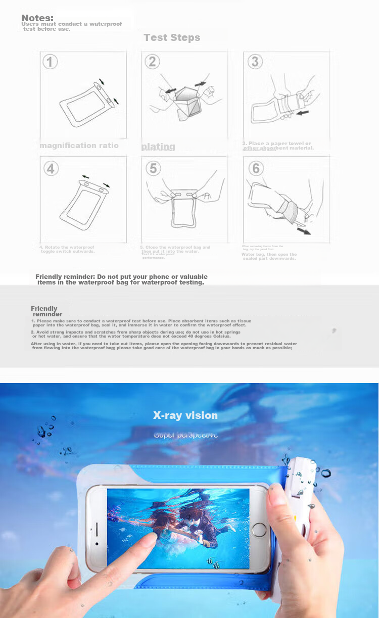 JAJALIN Waterproof Phone Pouch Touchscreen Case Extra Large with Lanyard Waterproof Cover for Delivery Diving Swimming Cycling Waterproof Bag 6