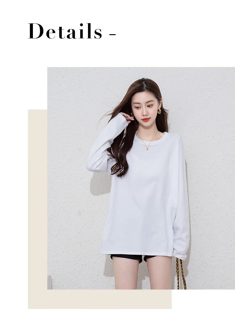 NOME Long-Sleeve T-Shirt for Women, 2024 New Spring And Autumn Style, Pure Cotton Mid-Length Loose Comfortable Base Layer Solid Color Top, Black, XL 4