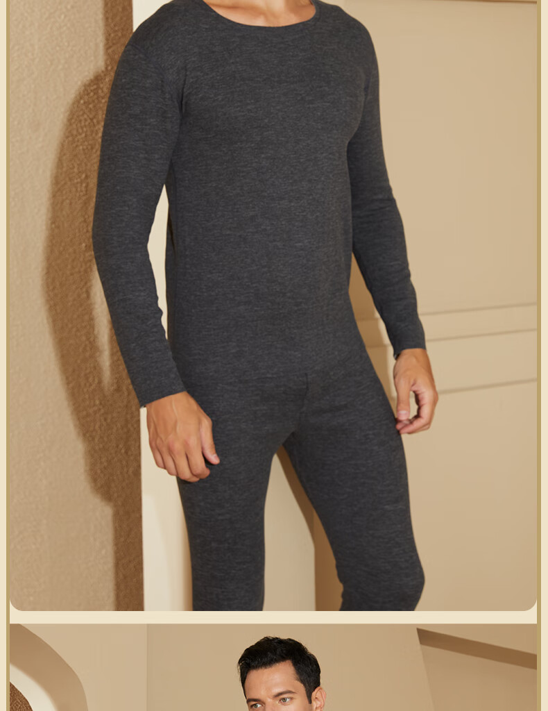 YUZHAOLIN 10A Antibacterial Seamless Thermal Underwear for Men, Containing Wool And Silk, Brushed Fleece, Autumn Top And Bottom Set, Fleece-Lined And Thickened 19