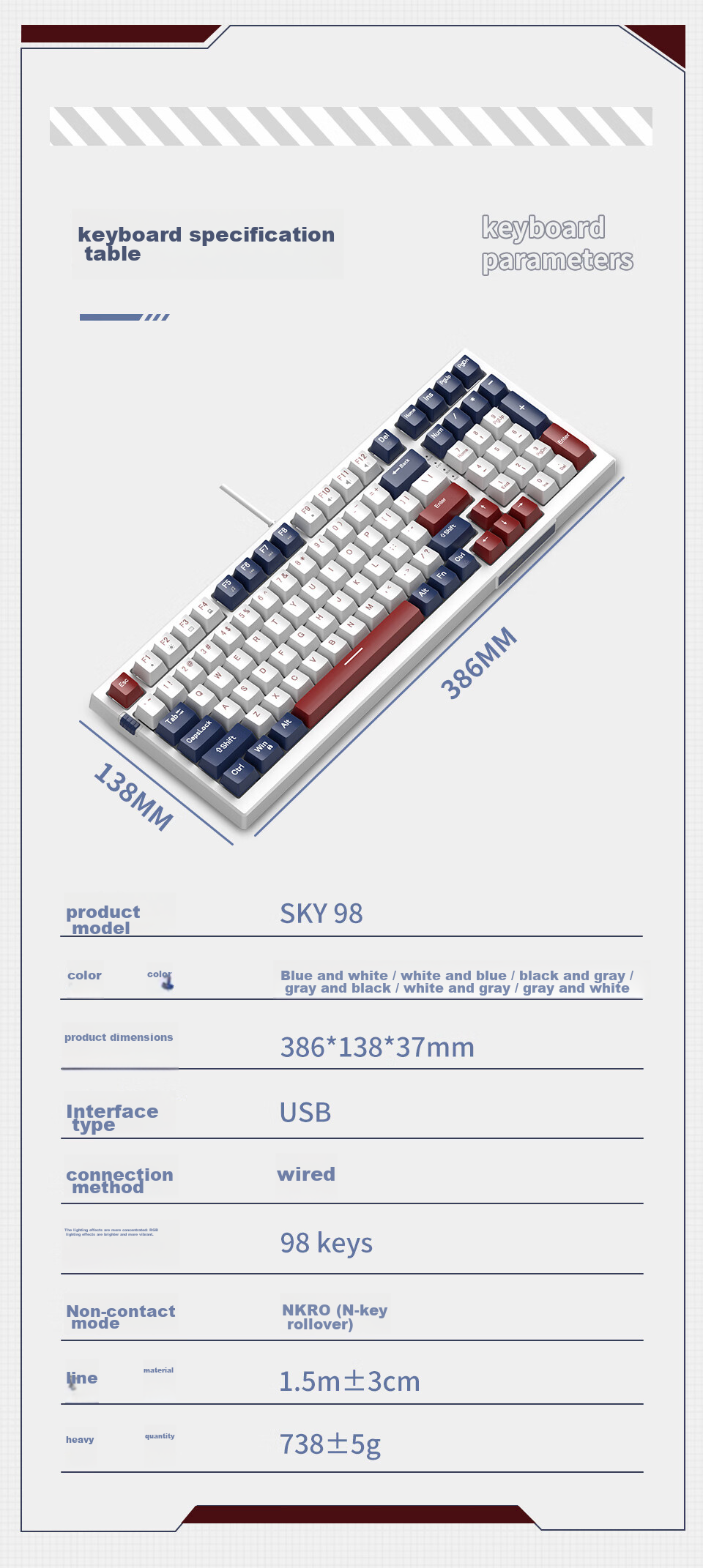 MageGee SKY 98 Hot-Swappable Mechanical Keyboard Gaming E-Sports Keyboard 98-Key Business Office Keyboard Comfortable Feel Keyboard Computer Laptop Keyboard Gray Black Red Switches 13