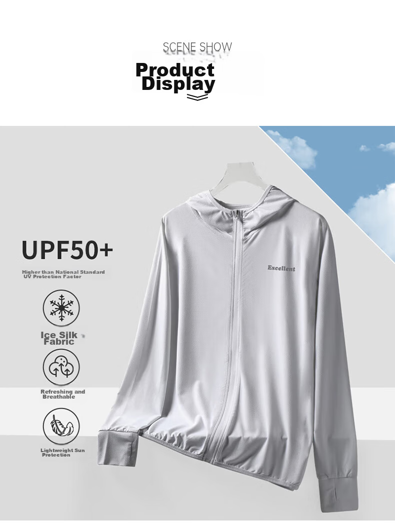 Huili Sun Protection Clothing for Men And Women, Summer Ice Silk Sun Protection Garment, Lightweight Breathable Sunshade Coat, Skin-Friendly Outerwear, Light Blue, 4XL 9