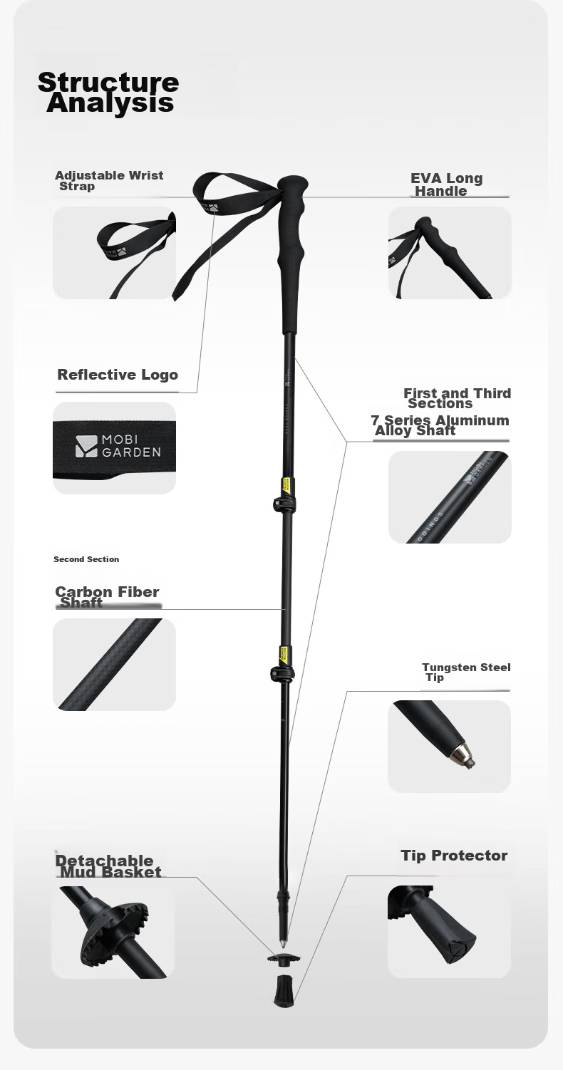 MOBIGARDEN Trekking Pole, Outdoor Hiking Carbon Fiber Aluminum Alloy Telescopic Walking Stick Tangu NX24667001, Moonlight White 5