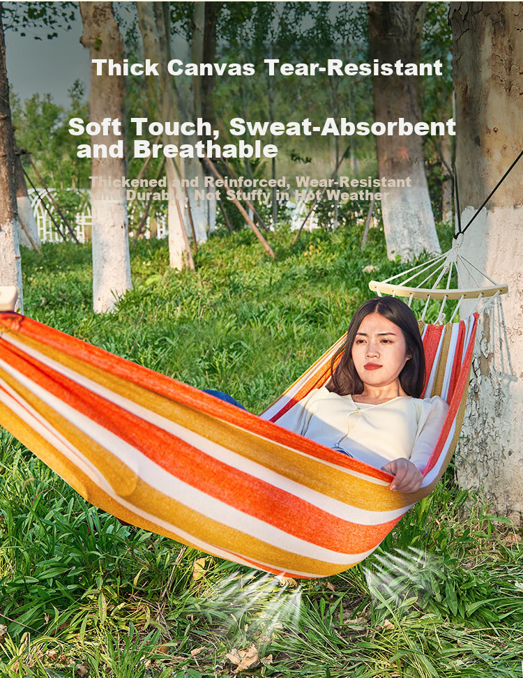 Suncojia Outdoor Hammock, Camping Beach Swing, Wooden Pole Anti-Rollover Hanging Chair, Widened Single Dormitory Hanging Basket 5