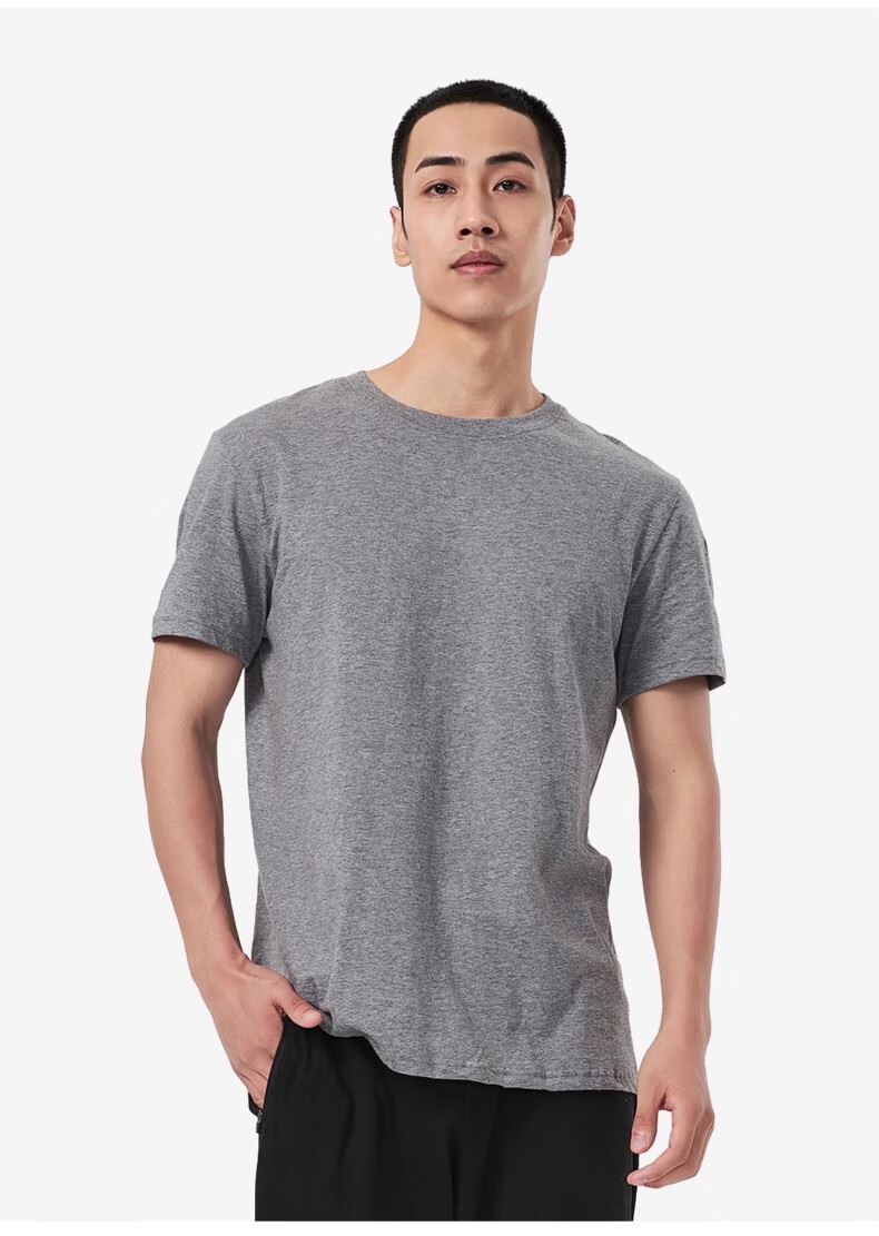 DECATHLON Men's Sports Pure Cotton T-Shirt, Solid Color Round Neck Short Sleeve Undershirt for Running And Fitness - 4639702 Gray 2XL 12