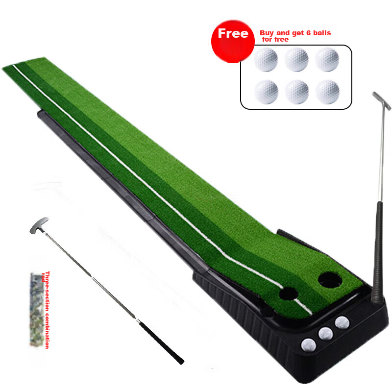 INVUI Indoor Golf Putting Practice Device, Office Putting Practice Mat, Golf Club Set, 3-Meter Training Device with Track