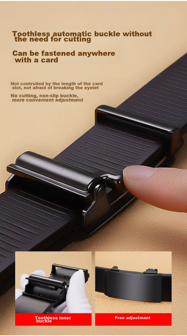 Huili Men's Genuine Leather Belt with Automatic Buckle, New High-Quality Cowhide Business Casual Simple Waist Belt 4