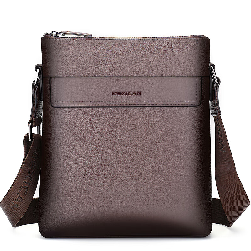 MEXICAN Men's Genuine Top-Grain Leather Single Shoulder Crossbody Commuter Casual Business Fashion Lightweight Large Capacity Bag
