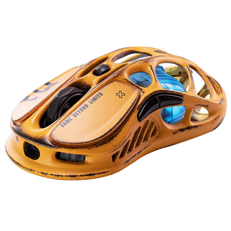 GravaStar Wireless/wired Bluetooth Gaming Mouse with Three Modes: Wireless, Wired, And Bluetooth. Magnesium Alloy 29-Hole Lightweight Hollow Design with 3395 Sensor, Vintage Finish, Long Battery Life. Battle-Damaged Yellow