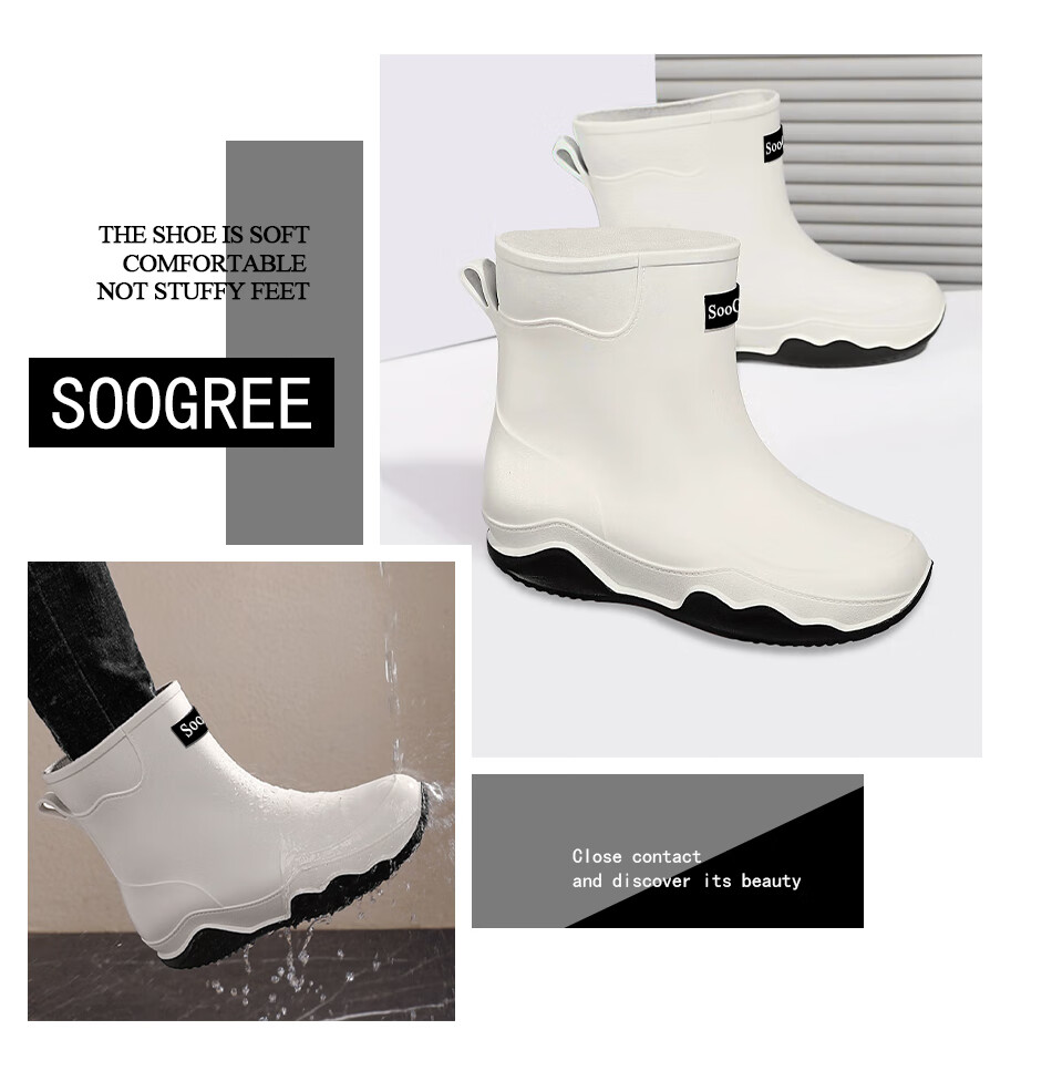 SooGree Mid-Calf Rain Boots Unisex Outdoor Camping Fishing Car Wash Hiking Cycling Waterproof Non-Slip Durable Water Work Shoes 4
