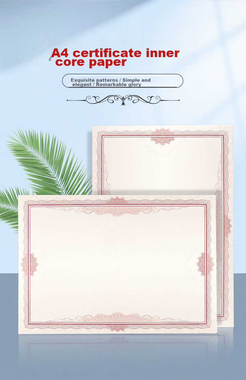 Befon A4 Blank Certificate Paper, Inner Pages for Honorary Certificates, Appointment Letters, Graduation Certificates, School Student Award Training Certificates Printing Paper 1263, 12 Sheets Per Pack 1