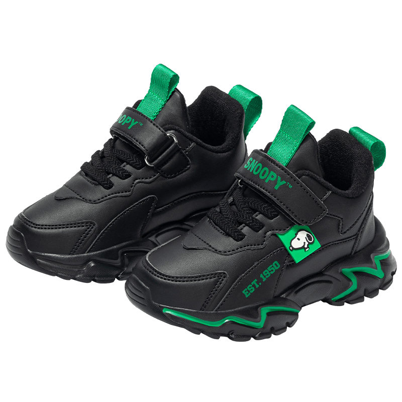 SNOOPY Boys' Winter Sports Shoes Short Plush Cotton Running Shoes Warm Cotton Shoes 3933A Black Size 28