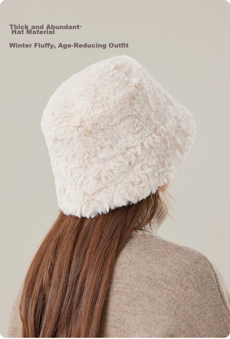 JIUMU Faux Rabbit Fur Warm Fisherman Hat, Autumn And Winter Face-Slimming Bucket Hat, Versatile Bucket Cap, Winter Hat, Windproof And Cold-Resistant Hat for Wome 6
