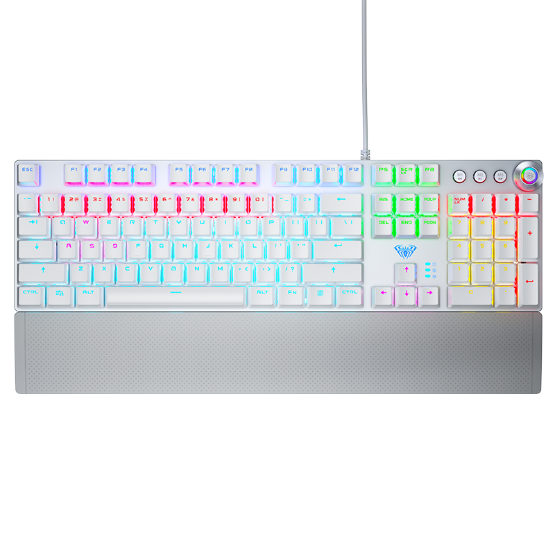 AULA F2088 Mechanical Keyboard, Wired Keyboard, Gaming Keyboard, 104-Key Backlit Keyboard, Computer Keyboard, Silver-White Color, Blue Switch, Elite Editio