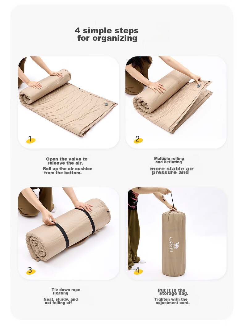 CAMEL Outdoor Automatic Inflatable Mat, Tent Ground Pad, Moisture-Proof Mat, Thickened Picnic Mat, 1J32267486, Cheese Color, Floor Mat 18