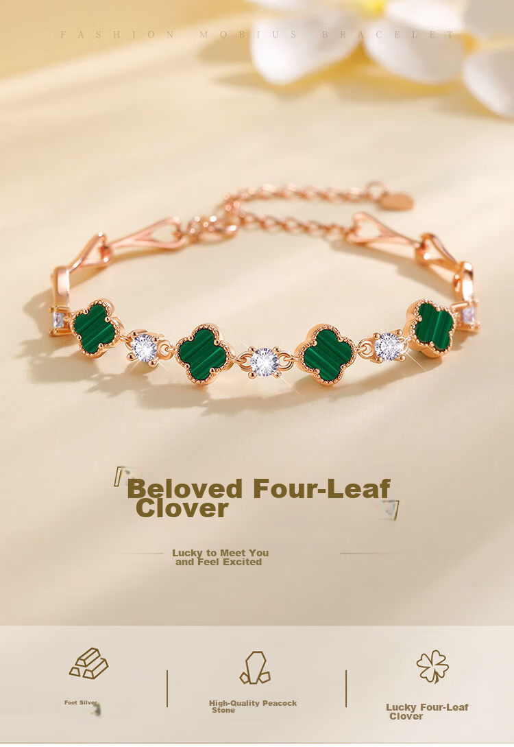 Grace Girl Four-Leaf Clover Bracelet for Women, Rose Gold Jewelry, Practical Anniversary Birthday Gift for Girlfriend 1