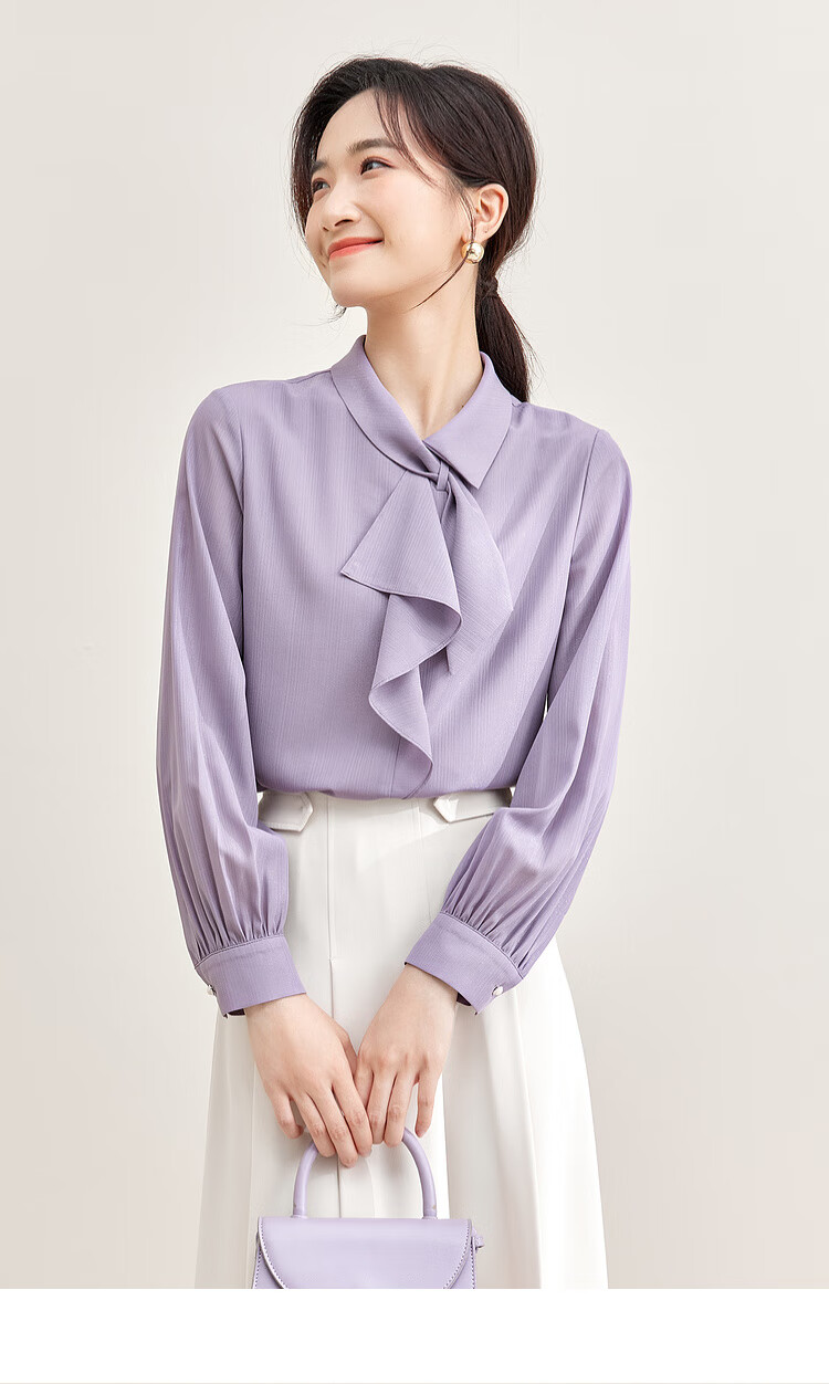 Sentubila Elegant Ribbon Blouse for Women, Spring Women's Wear, Light And Fashionable Long-Sleeve Chiffon Blouse, Versatile Commuter Top 26