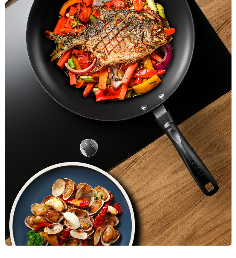 SUPOR Wok Iron Pan Cast Iron Traditional Iron Pan for Home Use, Uncoated Stir-Fry Pan Compatible with Gas And Induction Stoves FC34E21 8