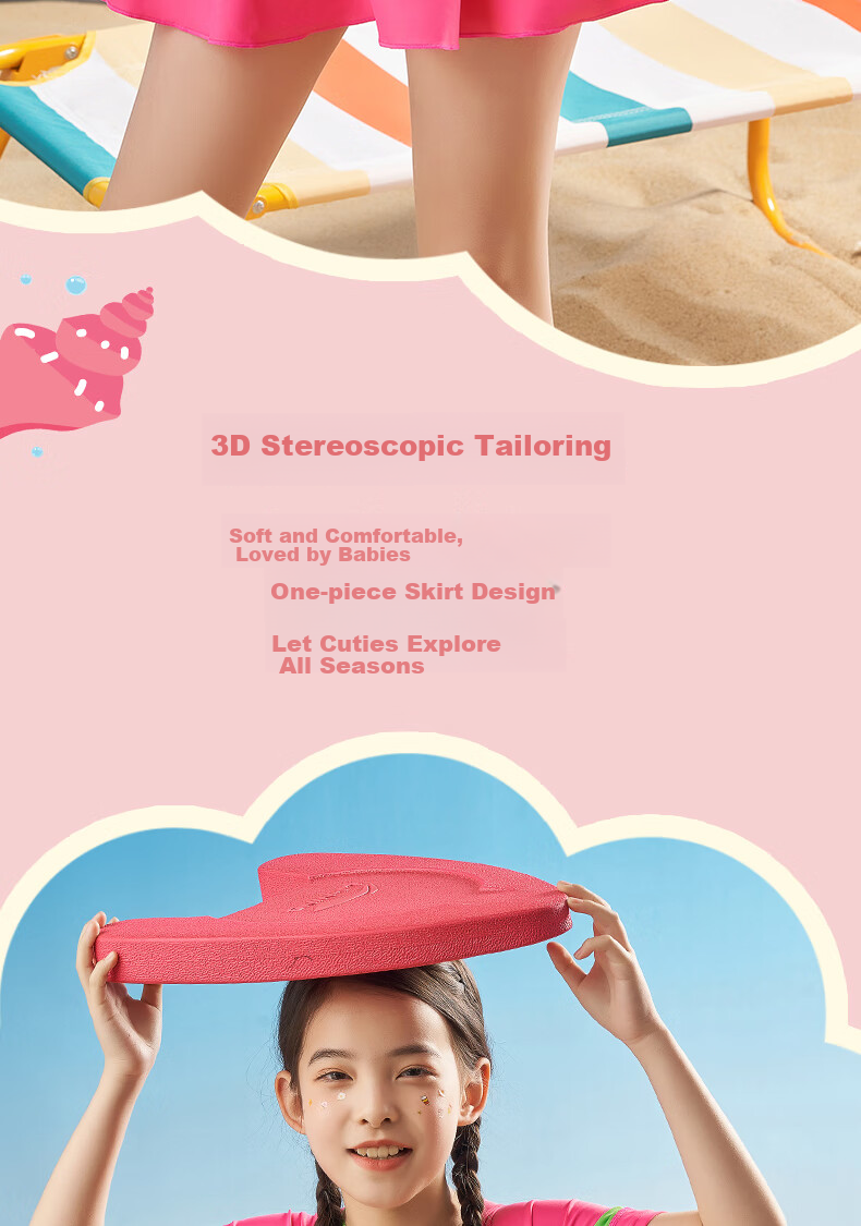 Li-Ning Children's Swimsuit, One-Piece Swimwear, Princess Style for Girls, Korean-Style Skirted Sun Protection Swimwear, Size 58, Pink, 150 5