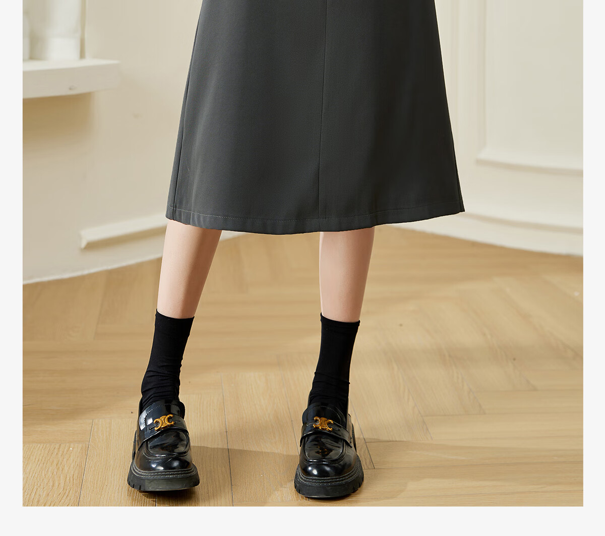 Chushen Spring Autumn Women's High Waist Half-Length Skirt with Double Piping Pocket Design, Elegant Commuter Versatile Simple A-Line Skirt S143B2016 1