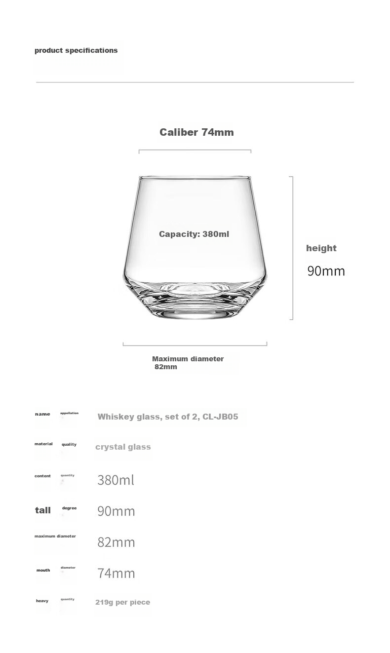 CLITON Crystal Glass Whiskey Tumblers, Liquor Glasses, Wine Glasses, Water Glasses Set of 6 CL-JB06 11