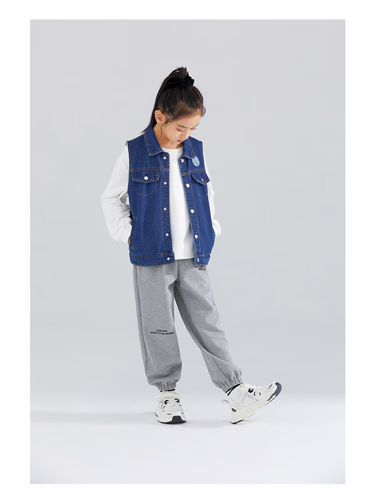 QQ DUCK Children's Denim Jacket Girls Casual Vest Sleeveless Top Versatile Waistcoat Blue; 140 16